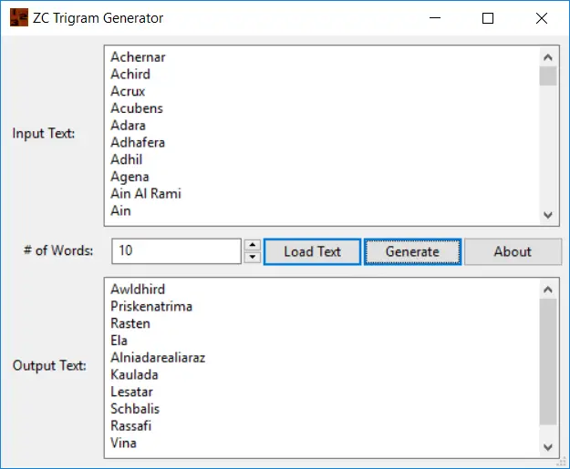 Trigram Generator Screenshot