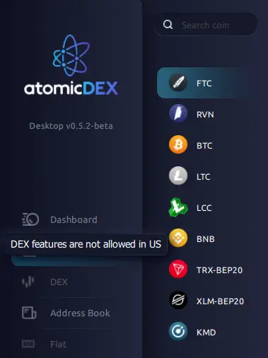 AtomicDex DEX features not allowed in US