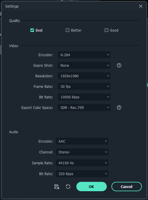 Wondershare Filmora Encoding Settings for Album Art Video